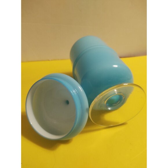 9" Gunnar Ander Design Encased Blue/Turquoise Opaline Art Glass Jar Lidded - Picture 7 of 12